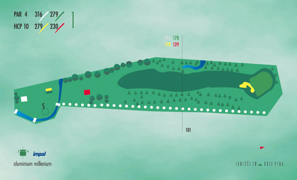 Shema igre luknje 1: par 4, 315 m, HCP 6