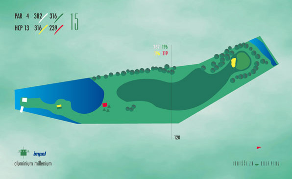 Shema igre luknje 15: par 4, 380 m, HCP 9